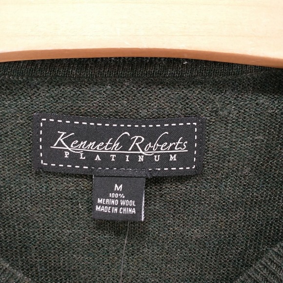 Kenneth Roberts Platinum Men's Pullover V-Neck Knit Sweater Green Medium W/Tags - Picture 8 of 11